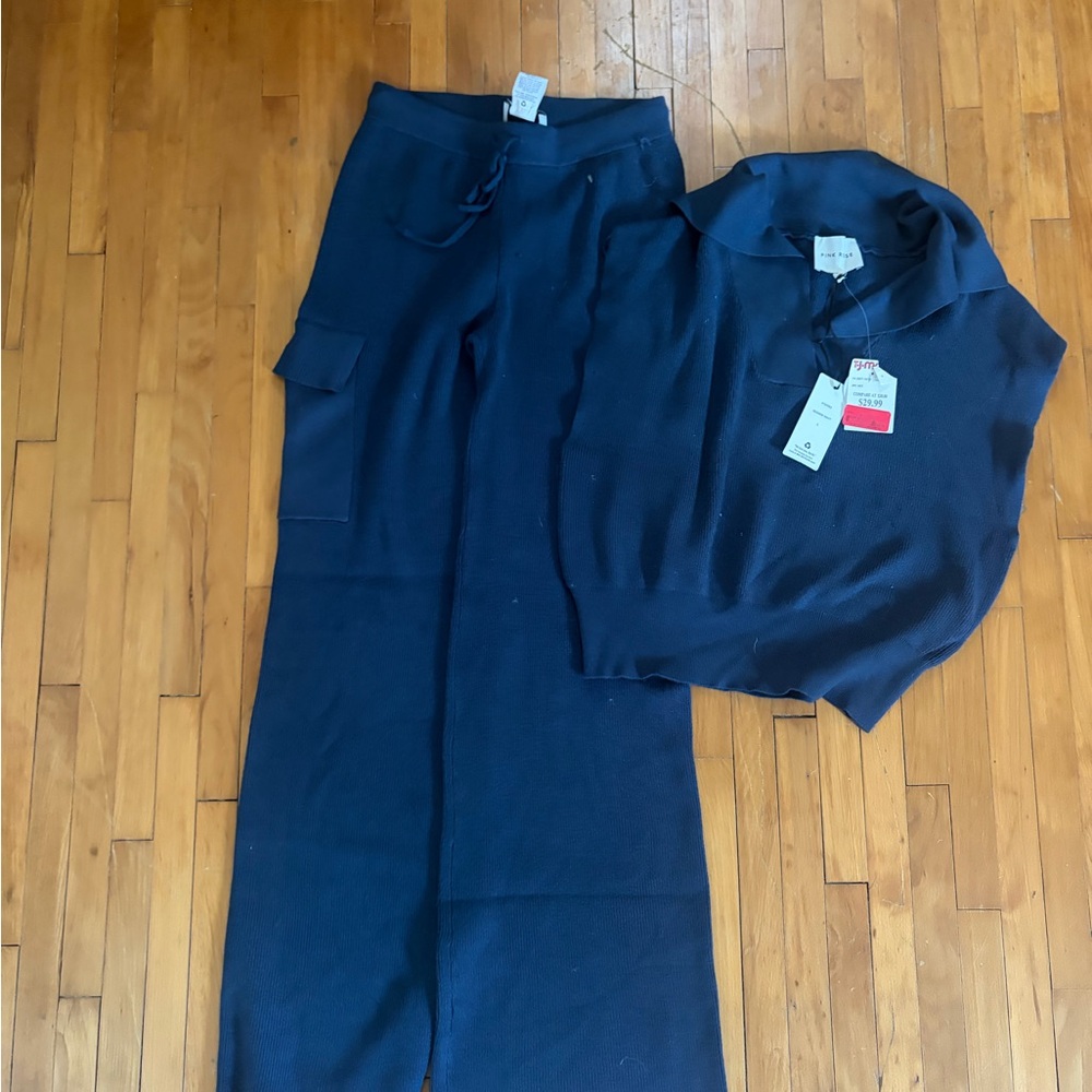 Pink Rose Navy Knit Top